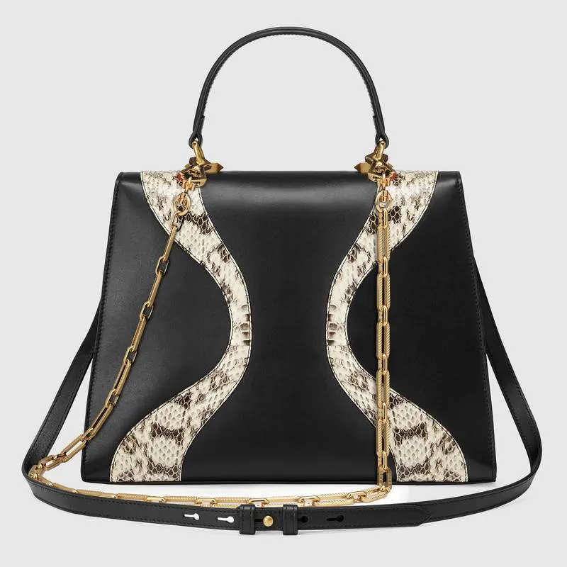 Leather & Snakeskin Top Handle Bag