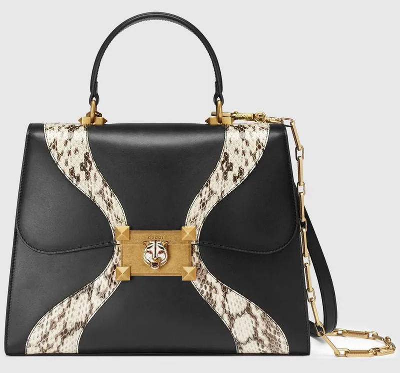 Leather & Snakeskin Top Handle Bag