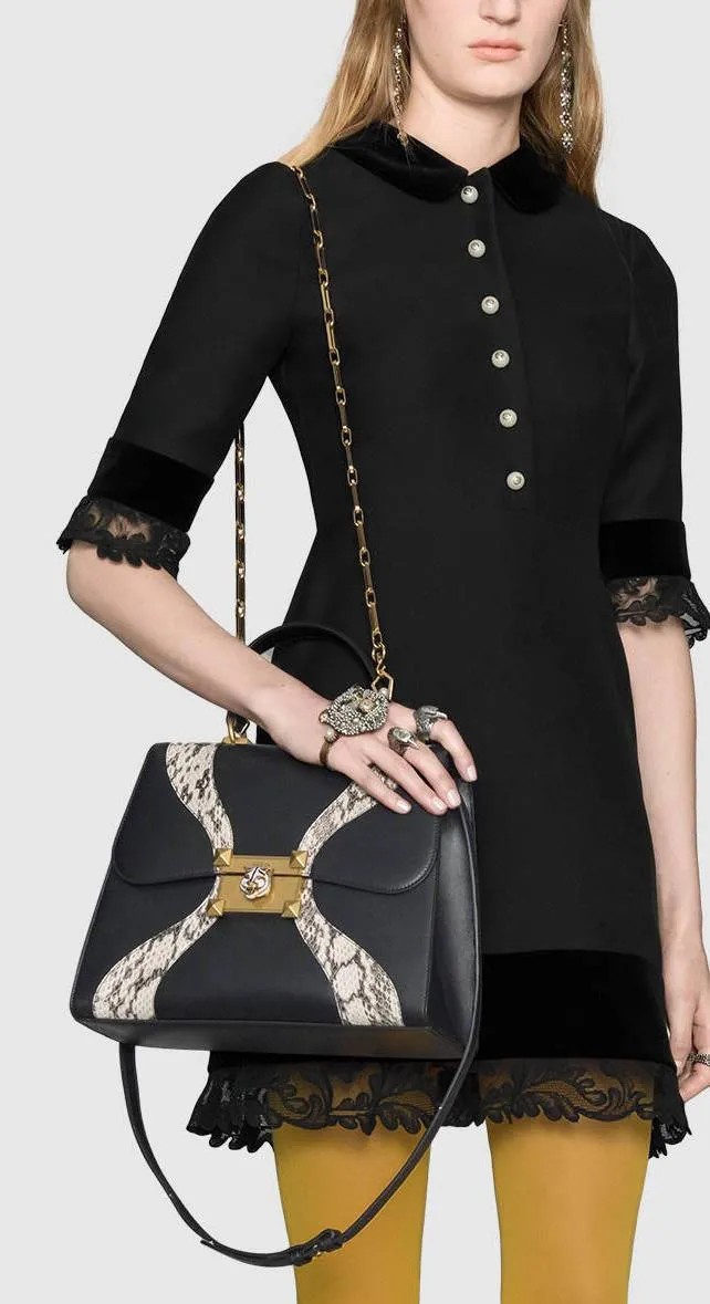 Leather & Snakeskin Top Handle Bag