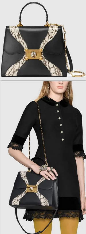 Leather & Snakeskin Top Handle Bag