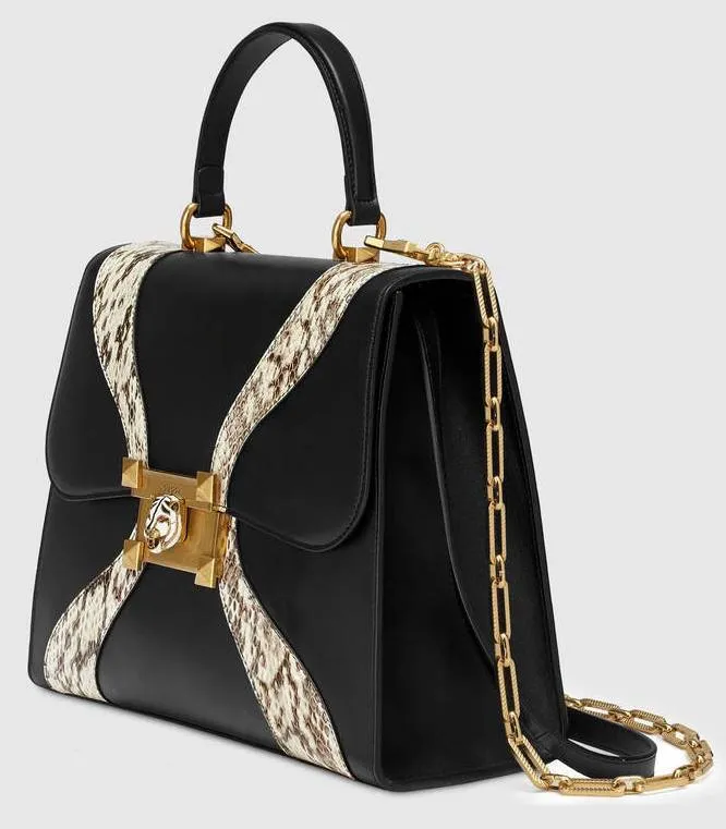 Leather & Snakeskin Top Handle Bag