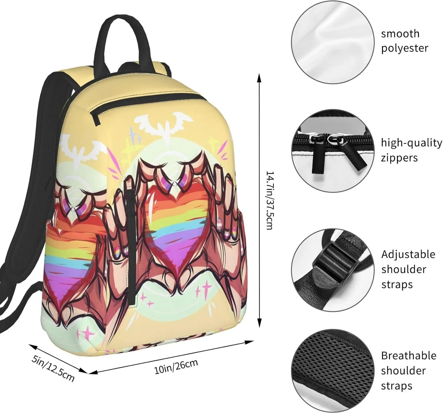 LGBT Rainbow Gay Pride Hands Gesture Love Travel Laptop Backpack Casual Backpacks Double Shoulder Daypack Notebook Rucksack Work Bags Sports Bag for Gym Hiking Camping Beach
