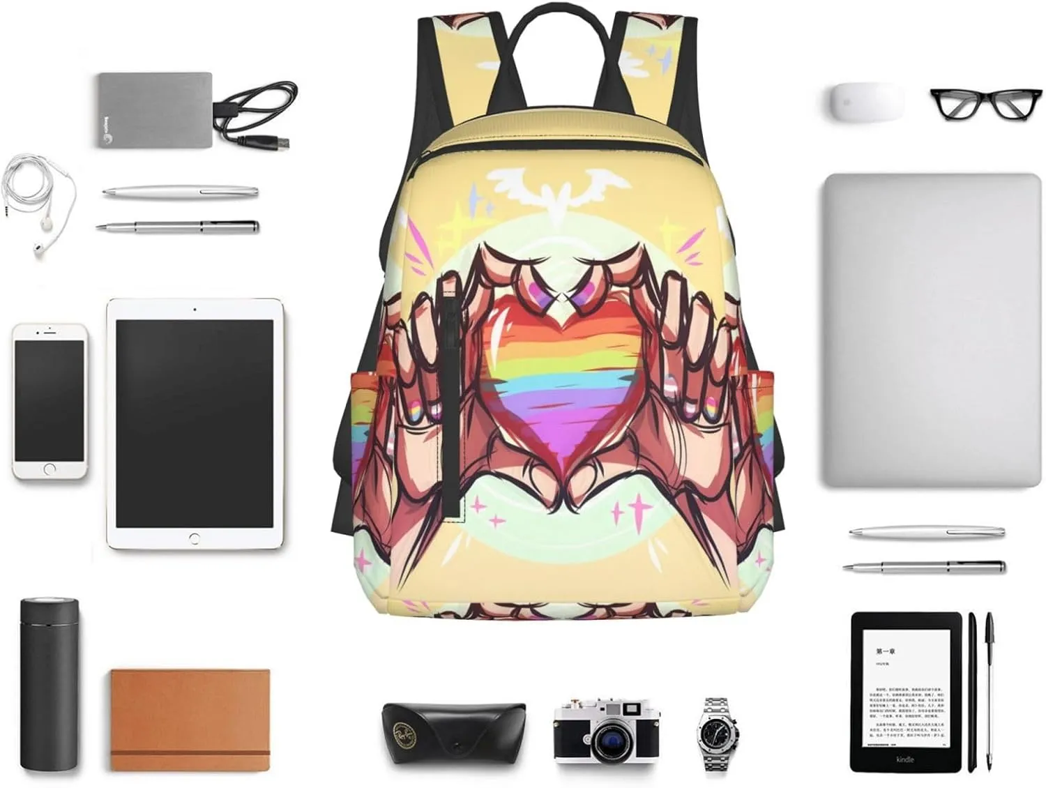 LGBT Rainbow Gay Pride Hands Gesture Love Travel Laptop Backpack Casual Backpacks Double Shoulder Daypack Notebook Rucksack Work Bags Sports Bag for Gym Hiking Camping Beach