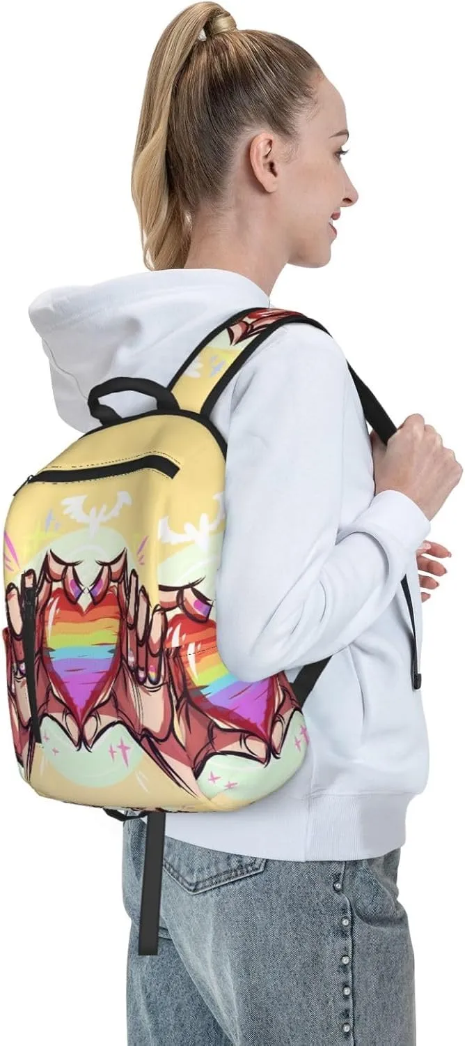 LGBT Rainbow Gay Pride Hands Gesture Love Travel Laptop Backpack Casual Backpacks Double Shoulder Daypack Notebook Rucksack Work Bags Sports Bag for Gym Hiking Camping Beach