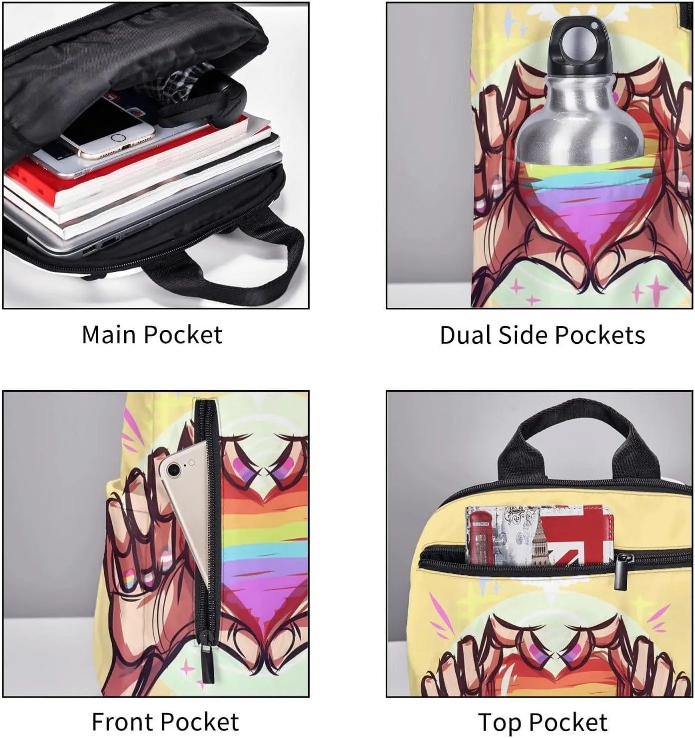 LGBT Rainbow Gay Pride Hands Gesture Love Travel Laptop Backpack Casual Backpacks Double Shoulder Daypack Notebook Rucksack Work Bags Sports Bag for Gym Hiking Camping Beach