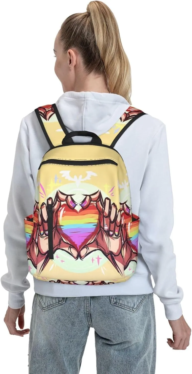 LGBT Rainbow Gay Pride Hands Gesture Love Travel Laptop Backpack Casual Backpacks Double Shoulder Daypack Notebook Rucksack Work Bags Sports Bag for Gym Hiking Camping Beach