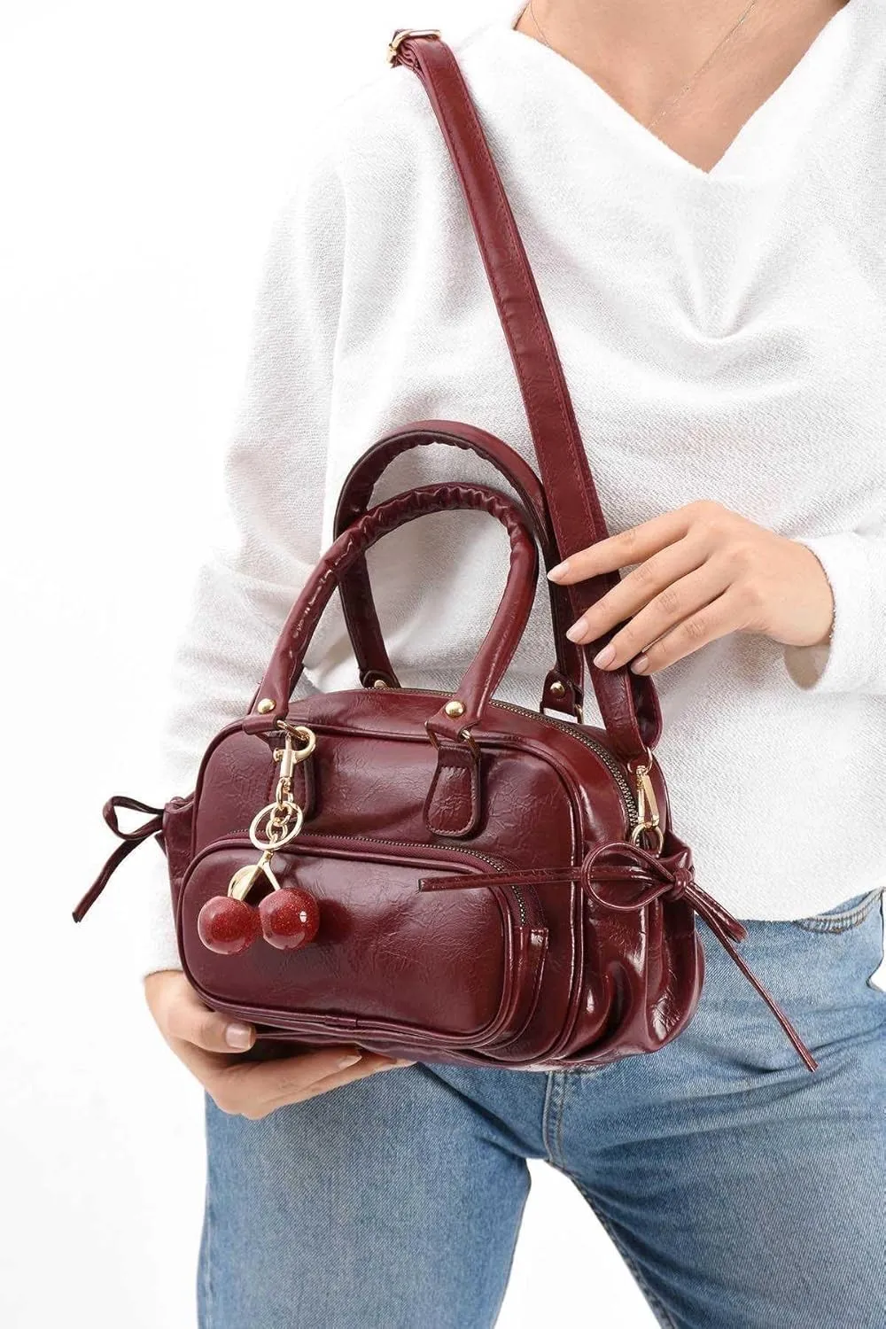 MOON CANTA Women's Small Shoulder Bag  Dual Zipper, Gold Hardware, Adjustable Strap