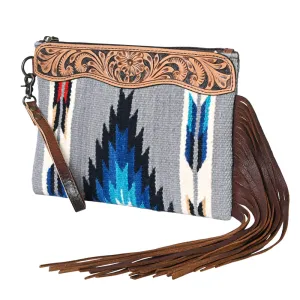 OHLAY WRISTLET Hand Tooled Upcycled Wool  Genuine Leather women bag western handbag purse