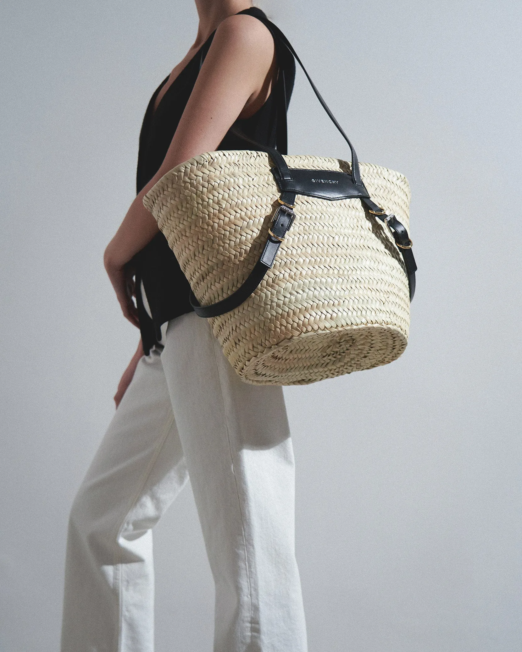 Plage Voyou raffia medium black bag
