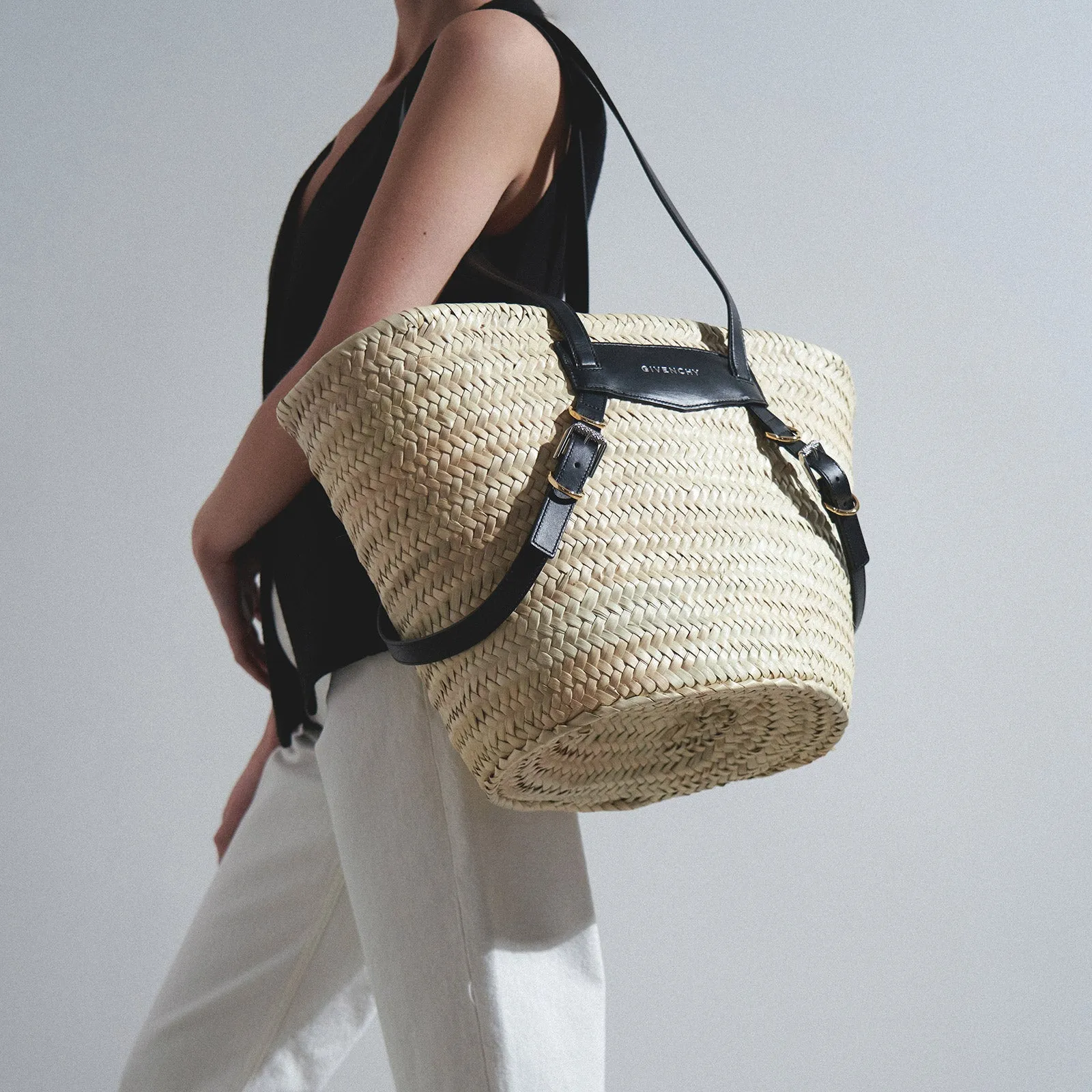 Plage Voyou raffia medium black bag
