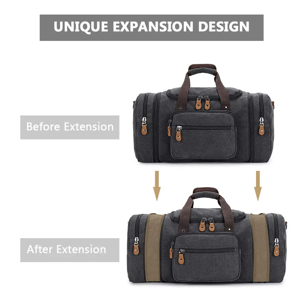 Plambag Canvas Duffle Bag for Travel, 50L Duffel Overnight Weekend Bag(Dark Gray)