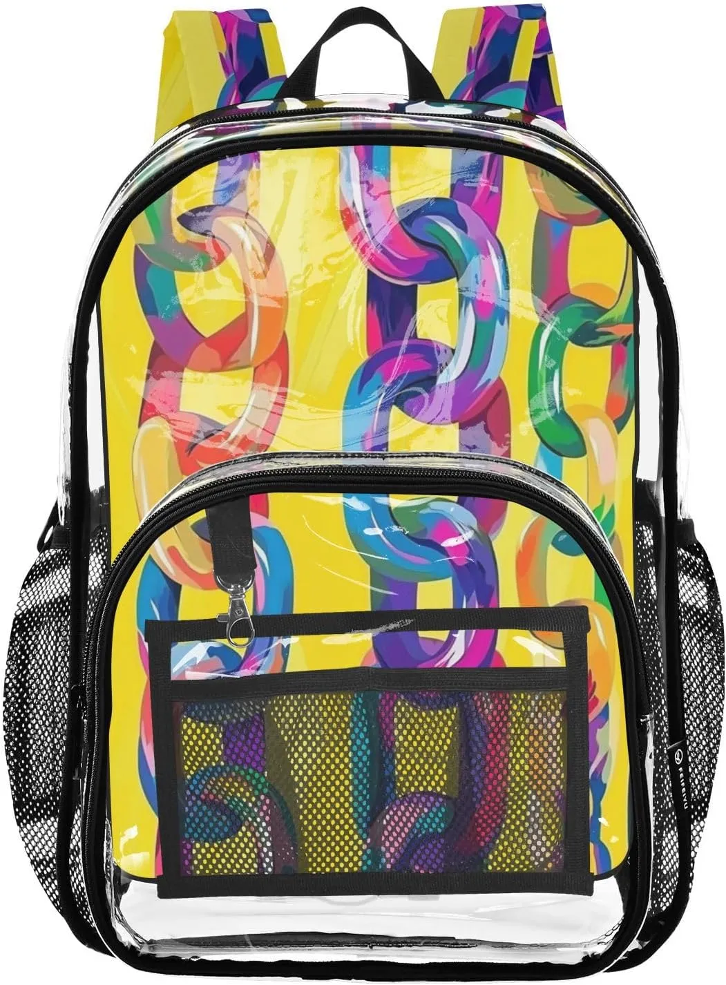 PVC Chain Link Colorful Boys Girls School See Through Bag Clear Transparent Waterproof Backpack