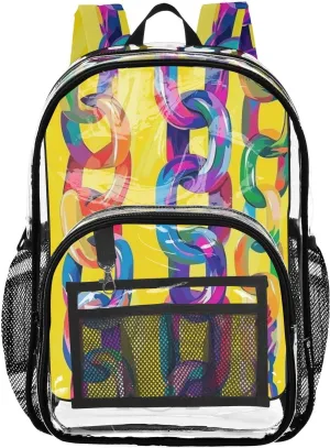 PVC Chain Link Colorful Boys Girls School See Through Bag Clear Transparent Waterproof Backpack