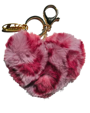 RAINBOW FAUX FUR HEART KEY CHAIN
