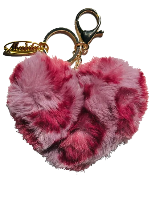 RAINBOW FAUX FUR HEART KEY CHAIN