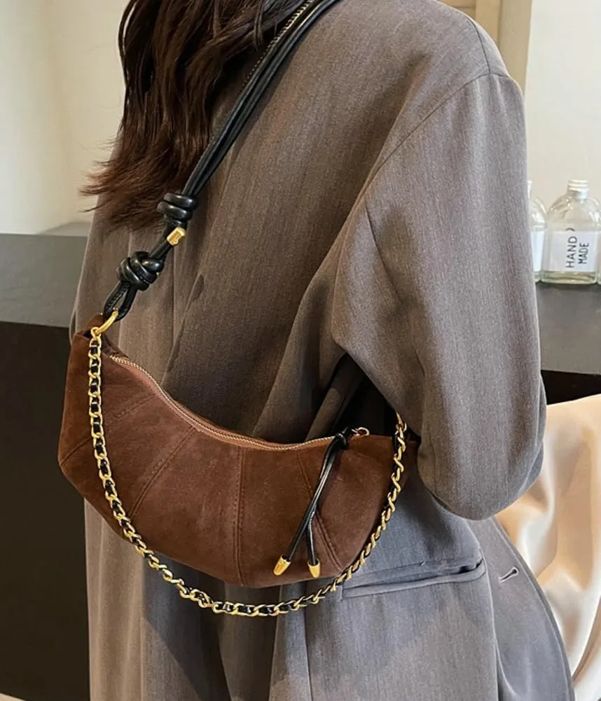 Slouchy Suede Shoulder Bags For Women - Retro Horn Crossbody Crescent Dumpling Satchels Purses Fall Handbag Travel