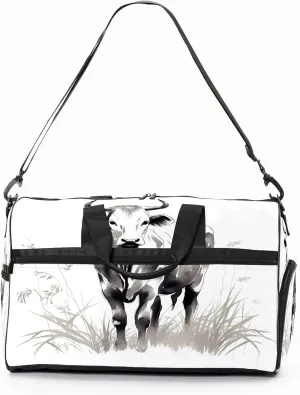 Sports Gym Bag for Women, Sport Duffle Workout Bags with Shoe Compartment, Small Womens Gym Bags, Chinese Painting Cow - 8