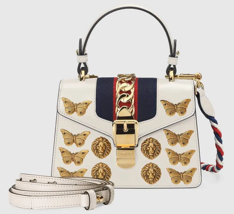 'Sylvie' Animal Studs Leather Mini Bag, White