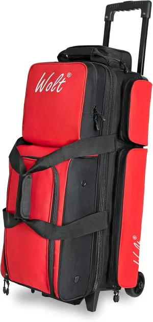 WOLT 3 Ball Bowling Bags with Wheels,Bowling Ball Bag 3 Ball Roller with Separate Shoe Compartment and Accessory Pocket, Retractable Handle Extends to 38