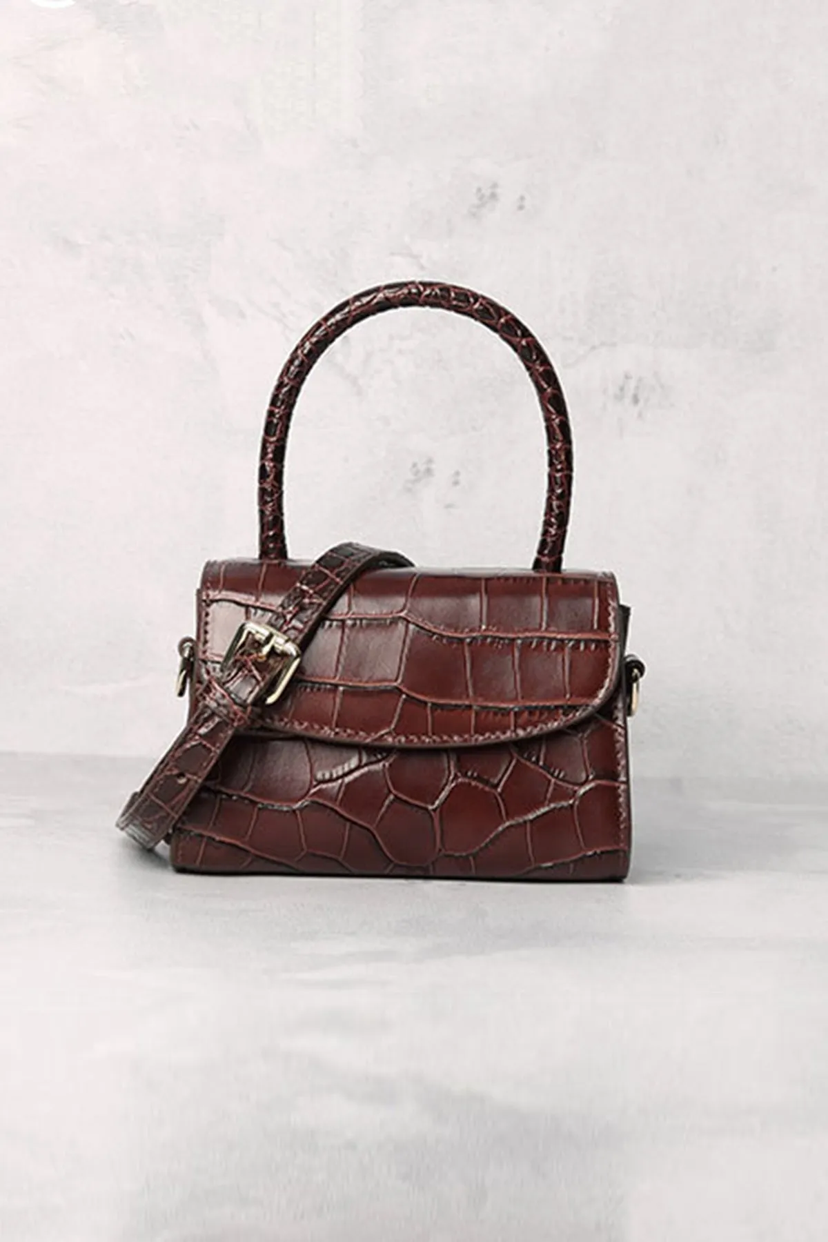 Women's Crocodile Embossed Mini Handbag Croc-Effect Leather Tote Bag Top Handle