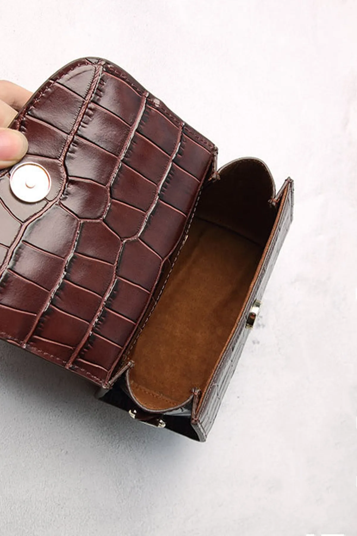 Women's Crocodile Embossed Mini Handbag Croc-Effect Leather Tote Bag Top Handle